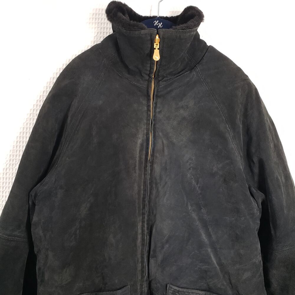 Vintage 90s Suede Faux Fur Jacket Womens Medium Black Reversible Leather Winter - Picture 14 of 16